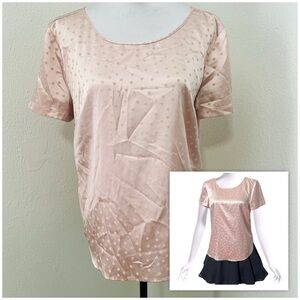 Simply Styled Women's Large Blush Pink Satin Polka Dot Blouse Business Casual